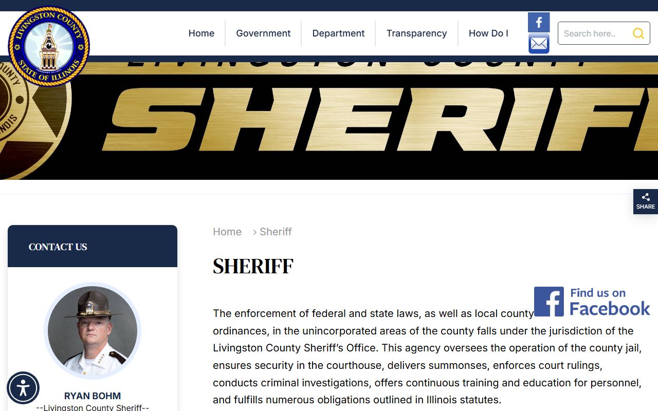 Livingston County Sheriff page, the records office for jail booking photos and mugshots