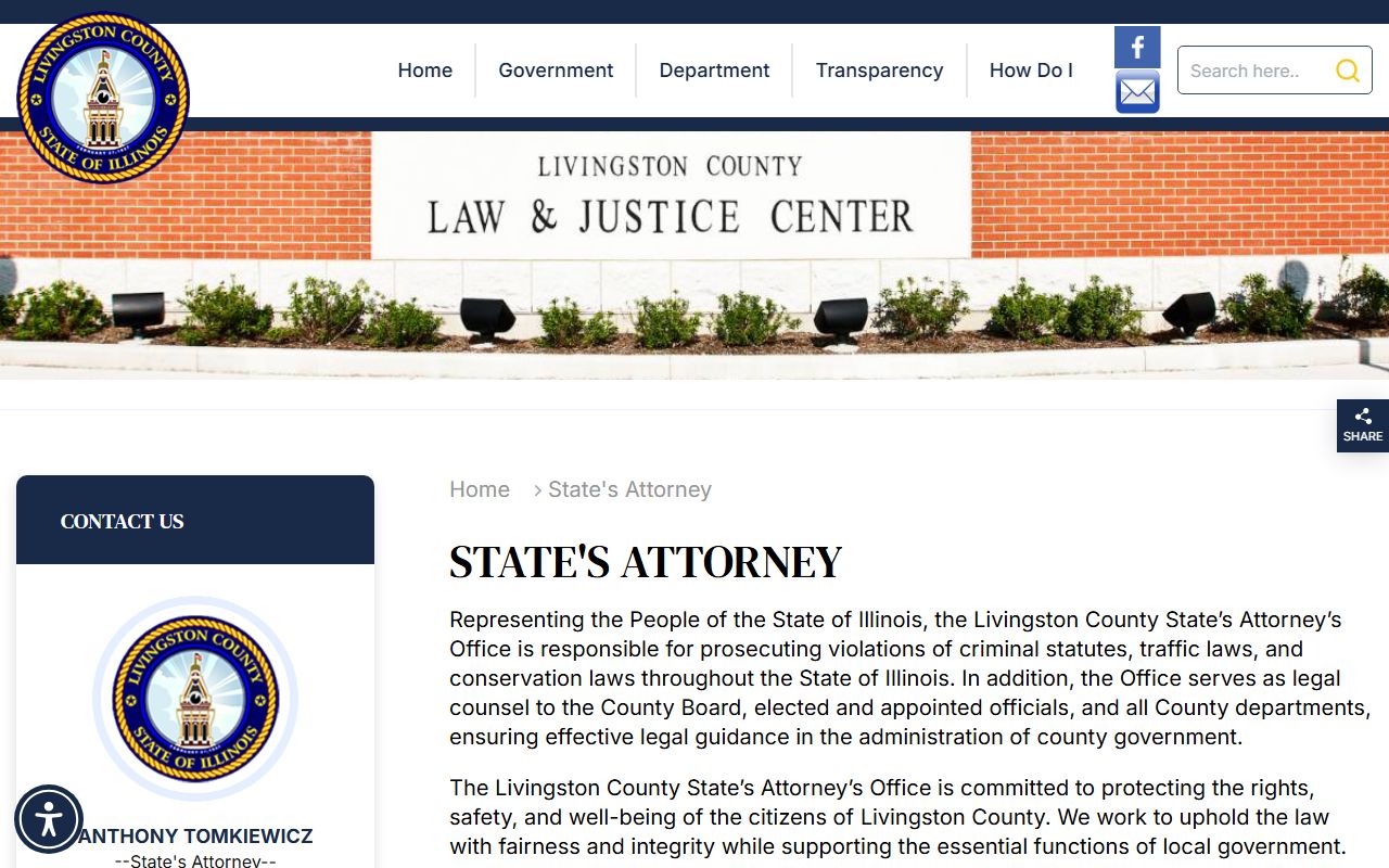 Livingston County State's Attorney page that files charges in court records after an arrest