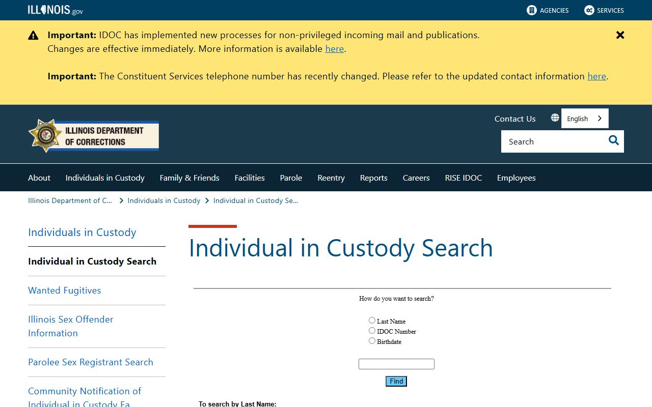 Illinois state inmate search used for the Livingston County inmate population after sentencing